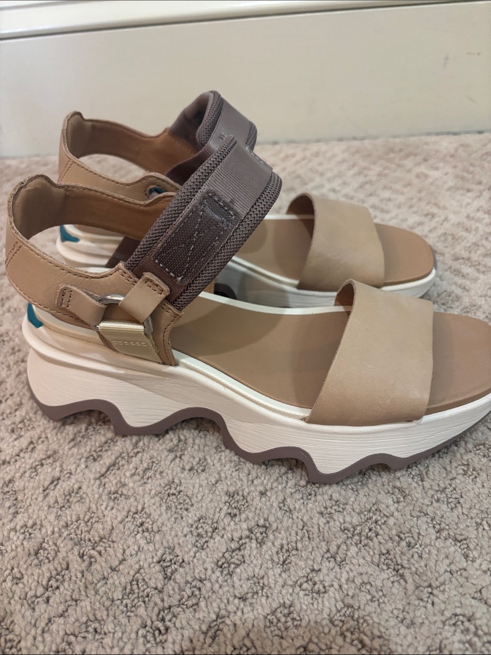 Sorel Beige and Taupe Wedge Platform Sandals